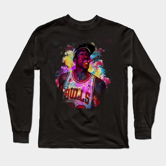 Micheal Jordan Smoke - Watercolor Illustration Long Sleeve T-Shirt by Punyaomyule